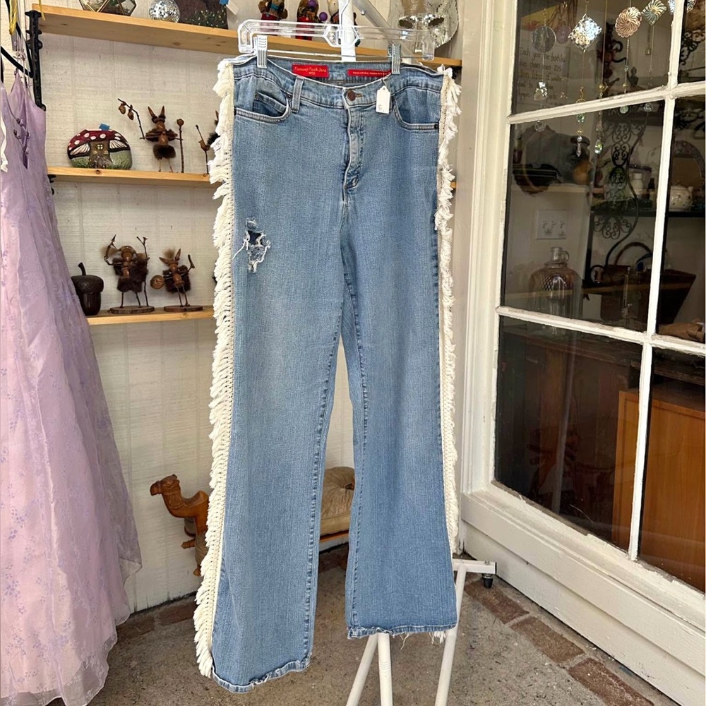 Bohemian Wood Blue Jeans with Fringe Detail